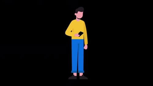 Flat Design Animated Man Using Smartphone Character