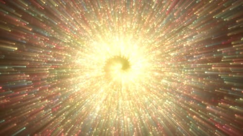 Abstract spiral tunnel of beautiful flying glowing magical particles bokeh yellow gold energy circle