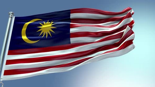 Waving Malaysian Flag Animation on Clear Sky Background