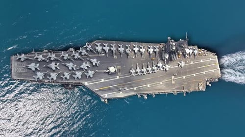 Military aircraft carrier showcasing fighter jets and naval operations in action