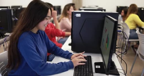 Young Students Learning Inside Computer Classroom at School Academic