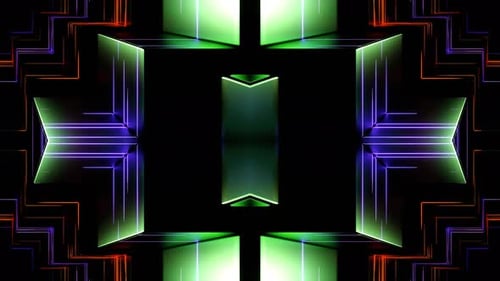 Green And Purple And Orange Futuristic Dark Neon Kaleidoscope Background Vj Loop In 4K