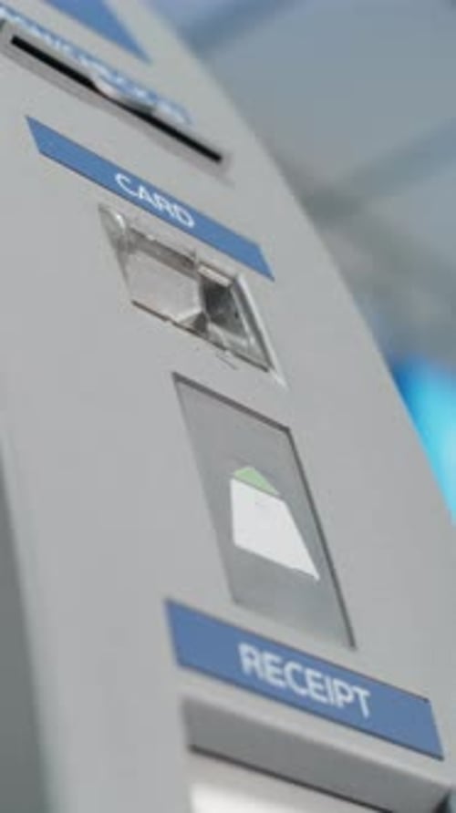 Cash Machine in Airport Terminal Unrecognizable Person Inserting Plastic Credit Card