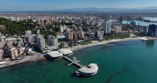 Aerial view of Durres, Albania, showcasing its coastal beauty and modern cityscape