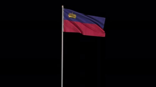 Waving Liechtenstein Flag on Flagpole