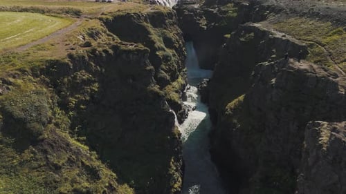 Iceland Majestic Waterfalls and Canyons Aerial View in Summer