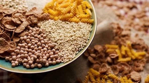 Plate of Rice, Grains, Cereal and Spiral Pasta