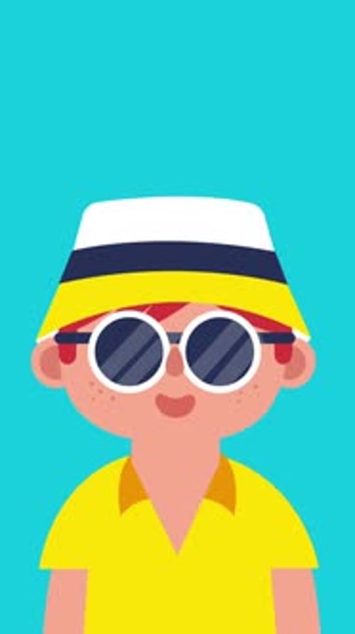 Flat Design Animated Boy Character with Falling Bucket Hat