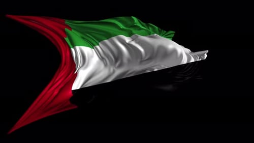 Waving Flag of United Arab Emirates on Black Background