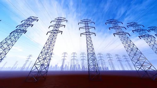 Animated Electricity Transmission Towers and Power Lines