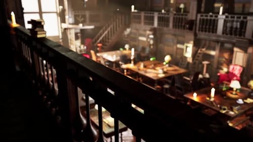 Beautiful Old Library Filled with Warmth and Unique Charm During Evening Hours