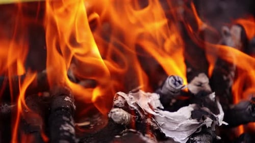 Bright background of burning orange flames, close up