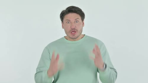 Man Talking Angrily on White Background