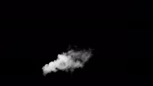 Fume Collection: A 4k shot of breeze scattering a smoke escaping from a pipe sideways on a black bac