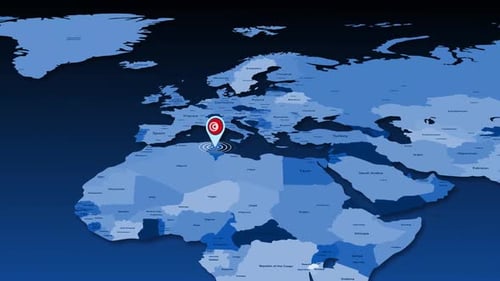Animated World Map with Tunisia Location Pin Zoom Animation