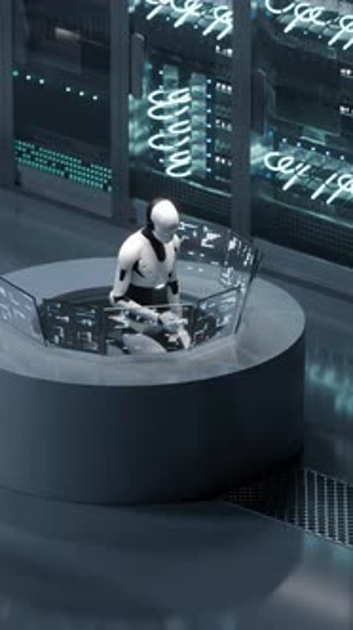 Looping Robot in Server Room Monitors Systems Via Futuristic Interface