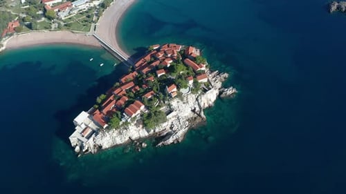 Aerial view of the famous Sveti Stefan island