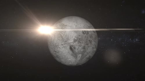 Realistic Planet with Sun Lens Flare in Deep Space