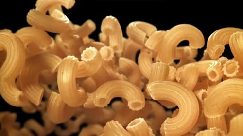 The Dry Pasta Flies Up and Falls Down Filmed on a Highspeed Camera at 1000 Fps