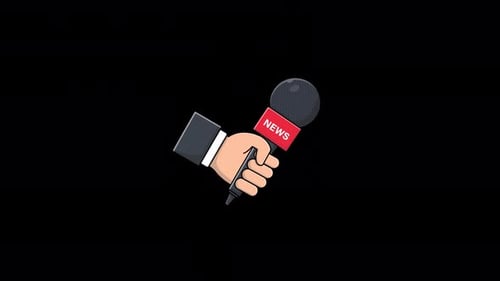 Animated Hand Holding Microphone. News Media Concept Video - Transparent