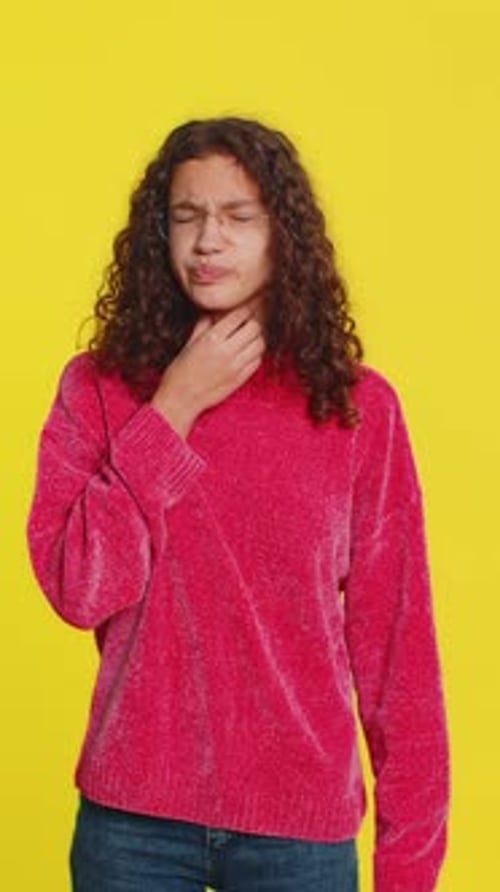 Unhealthy Ill Girl Coughing with Seasonal Flu Symptoms Sick Allergy Fever or Viral Infection