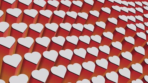 Abstract many red and white hearts wave loop 3d animation background