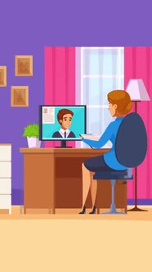 Flat Design Animation of Woman in Video Conference