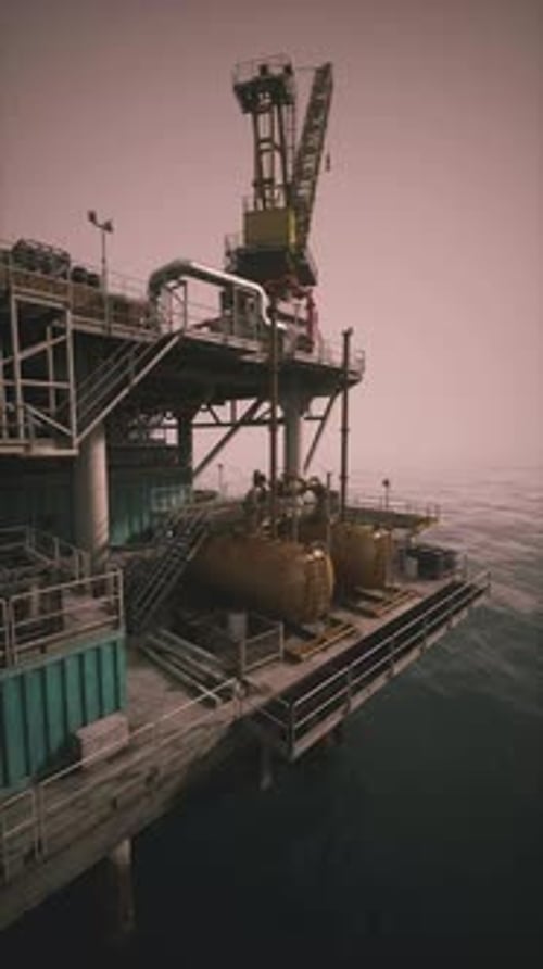 Oil Rig Operations in Calm Waters During Early Morning Hours
