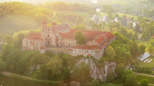 Aerial View of Benedictine Abbey in Tyniec Poland at Dawn
