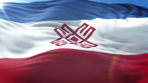 Waving Flag of Mari El Republic with Geometric Symbol
