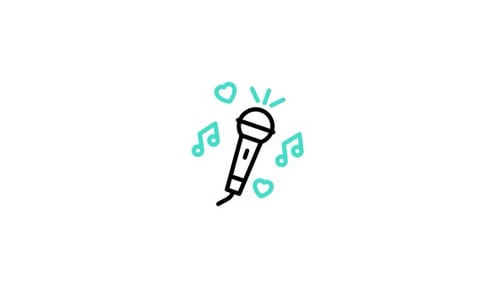 Animated Line Art Microphone Icon with Music Notes