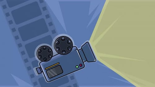 Flat Design Film Camera Animation with Projector Light Beam