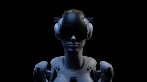 full download of artificial intelligence, portrait of a female robot. alpha channel