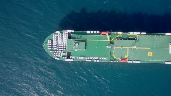 Aerial footage of a Large RoRo (Roll on/off) Vehicle carrie vessel ...