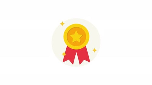 Animated Gold Star Award Badge in Flat Design Style