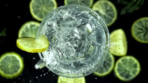 Ice Falls Into a Margarita Cocktail Filmed on a Highspeed Camera at 1000 Fps