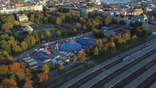 Autumn circus tent set up in Kaisaniemi Park by rail station, Helsinki