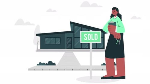 Flat Design Animation of Real Estate Agent Selling House