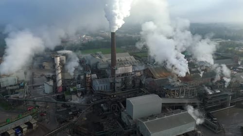 Aerial View of Industrial Plant Emissions