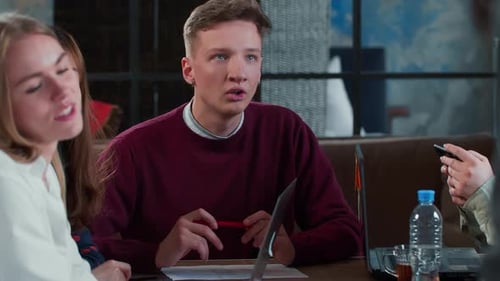 Positive Office Environment Young Genz Multiethnic Business People Sharing Ideas at Trendy Coworking