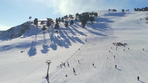 Skiers and snowboarders enjoying winter activities at ski resort