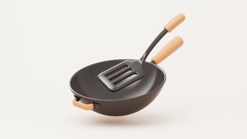 Loop cartoon style kitchen ware wok and spatula