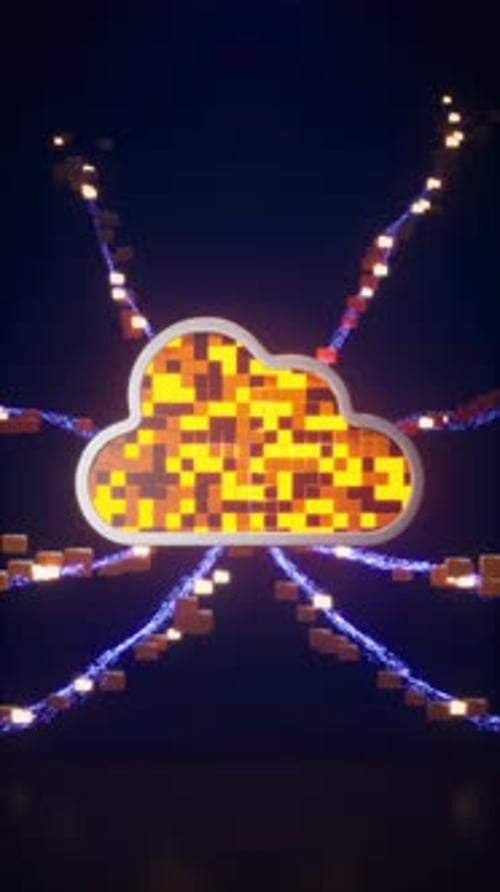 Digital Cloud with Glowing Data Streams Animation