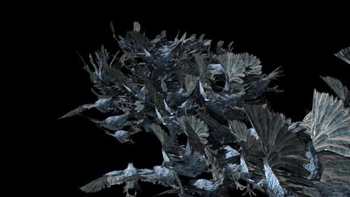 Abstract Flock of Stylized Dark Birds Flying Transition