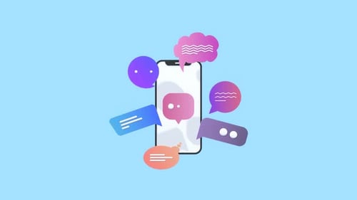 Animiertes Smartphone mit Sprechblasen für das digitale Kommunikationskonzept.