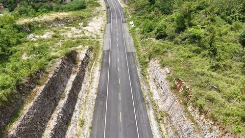 Aerial footage of the beautiful southern ring road route in Gunungkidul, Yogyakarta stretching