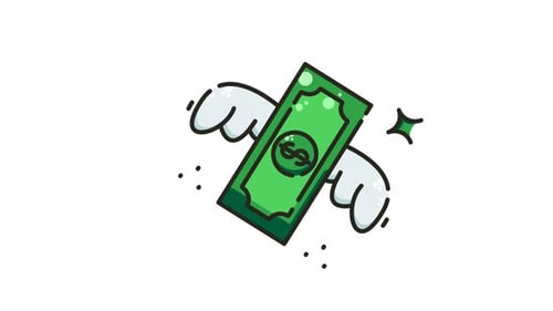animation Green dollar bill with wings.