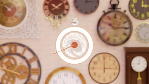 3D Rendering of Dynamic Lever Hitting Ball Against Wall Clocks