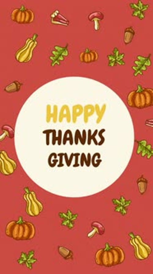 Flat Design Happy Thanksgiving Title Card with Falling Autumn Elements
