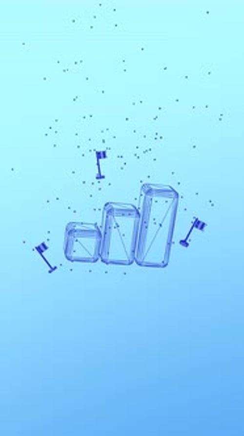 Animation graphique à barres montrant la croissance de l'entreprise et la réussite financière en format vidéo vertical.